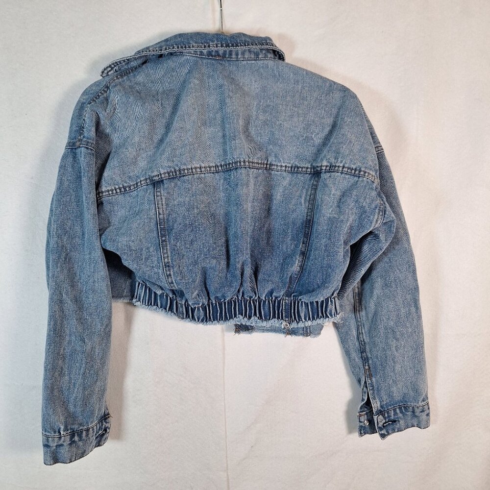Cropped Cinched Button Down Jean Jacket size small - image 2